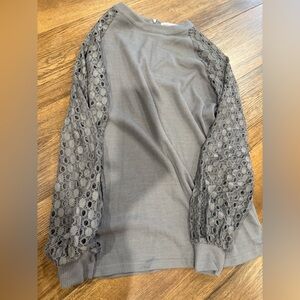 Elegant Charcoal Lace Sleeve Blouse